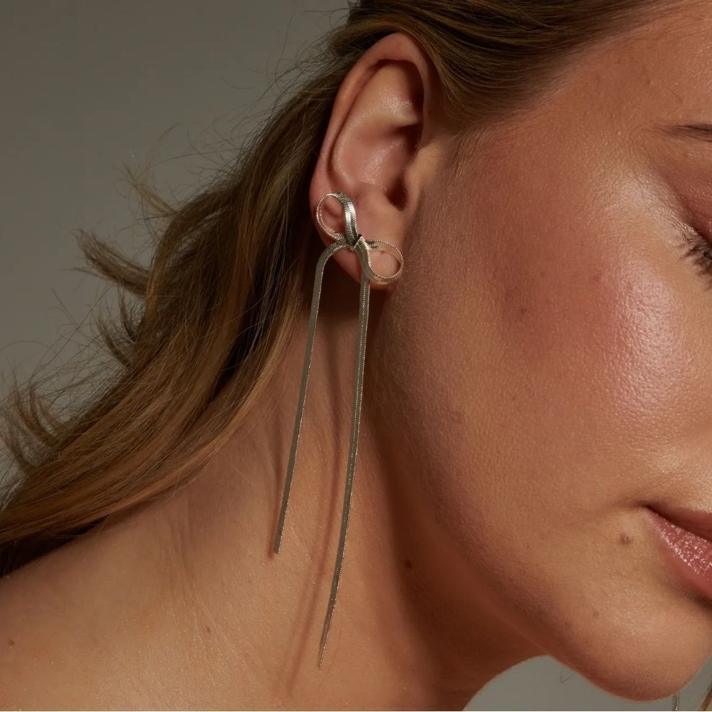Silver bow drop earrings #69 - Picture 1 of 4
